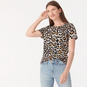 J. Crew Vintage Cotton Tee Leopard Animal Print Ivory Brown Short Sleeve Shirt